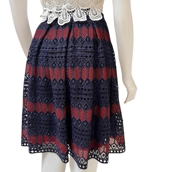 New Trina Turk LeLand Diamond Embroidered Lace Skirt Navy Red Sz 6 NWT Fairygoth - Picture 13 of 17